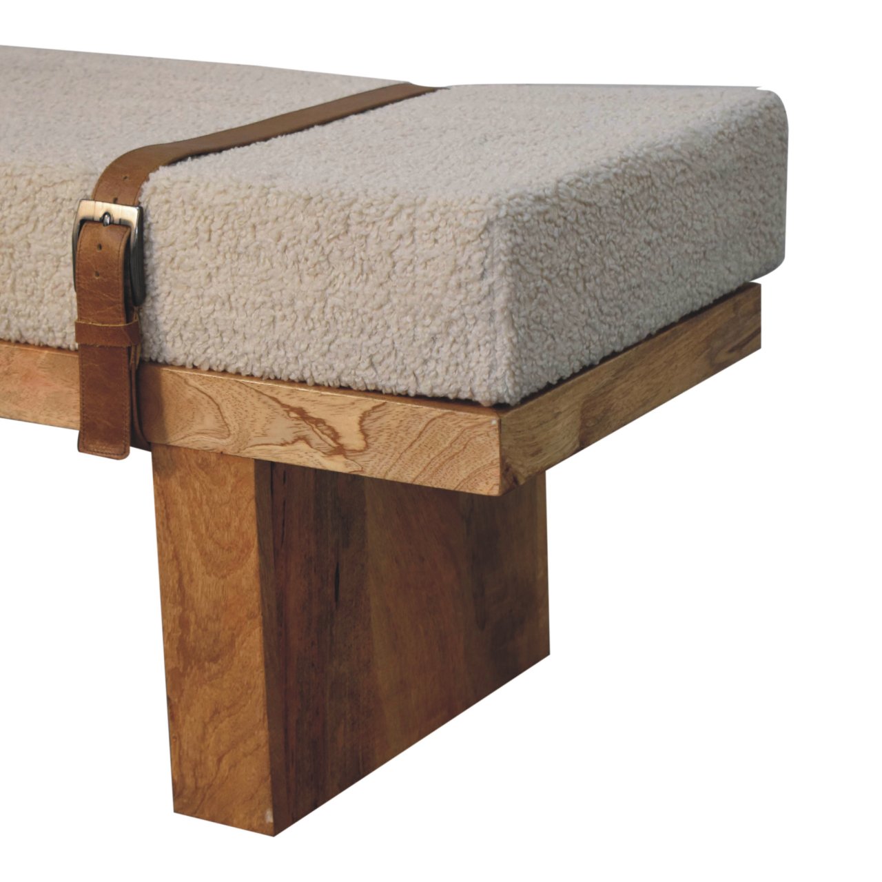 Belmont Cream Boucle Bench | Solid Mango Wood