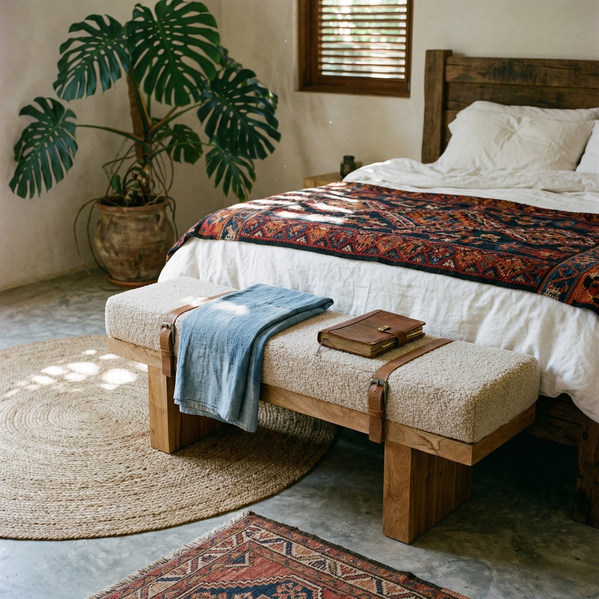 Belmont Cream Boucle Bench — lifestyle photo