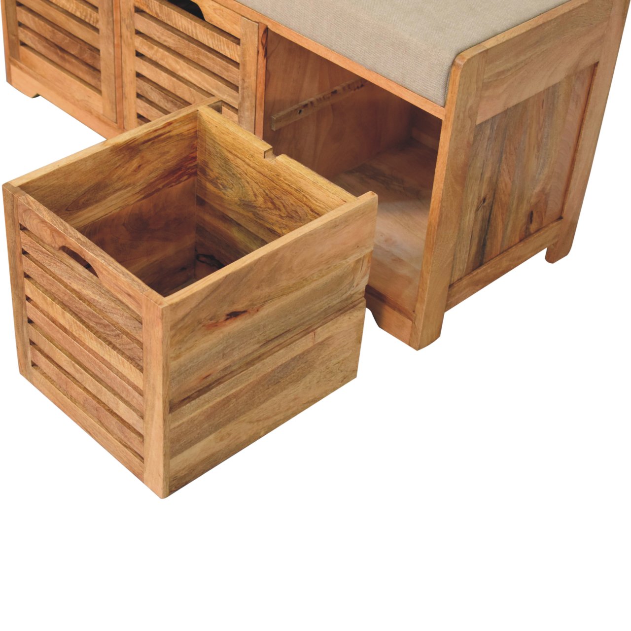 Shutter Oak-ish Shoe Bench | Solid Mango Wood