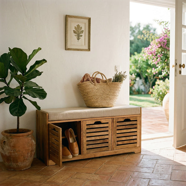 Shutter Oak-ish Shoe Bench | Solid Mango Wood