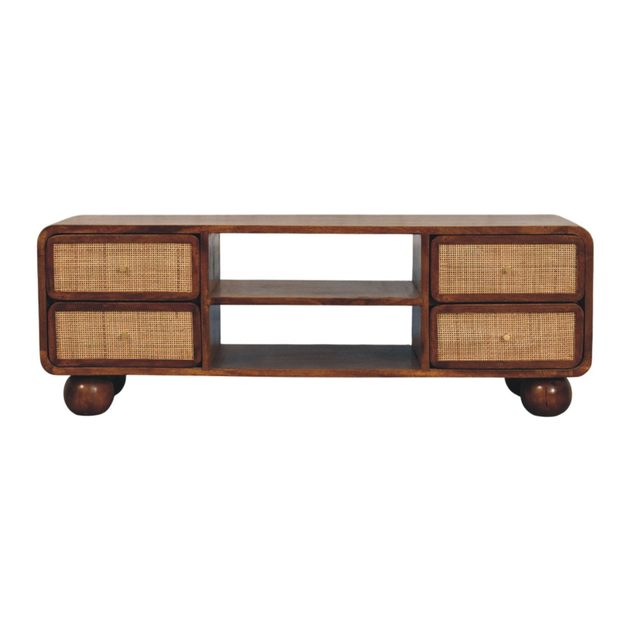 Larissa 4 Drawer Chestnut Media Unit — main view, handcrafted solid mango wood