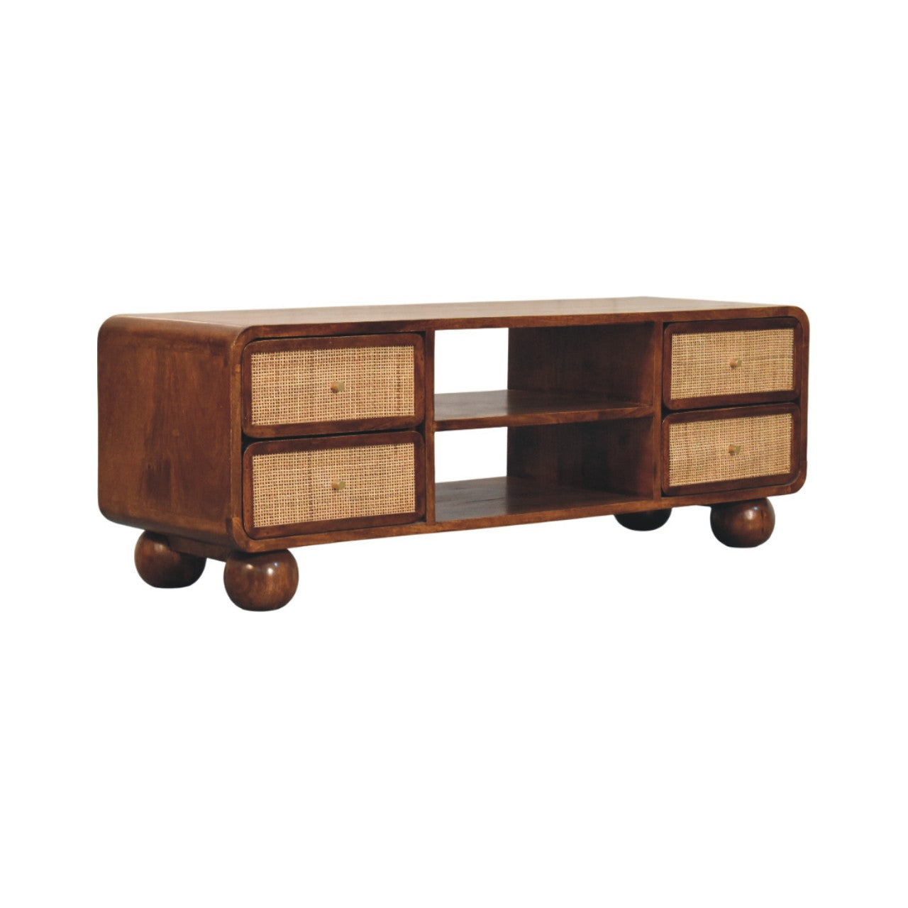 Larissa 4 Drawer Chestnut Media Unit — side angle