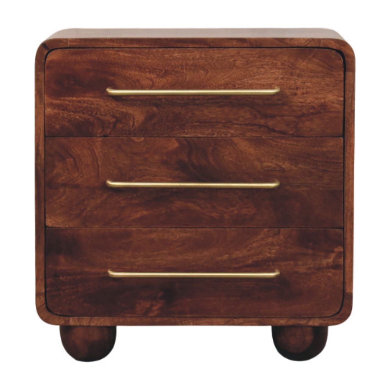 3-Drawer Rounded Chest — main view, handcrafted solid mango wood