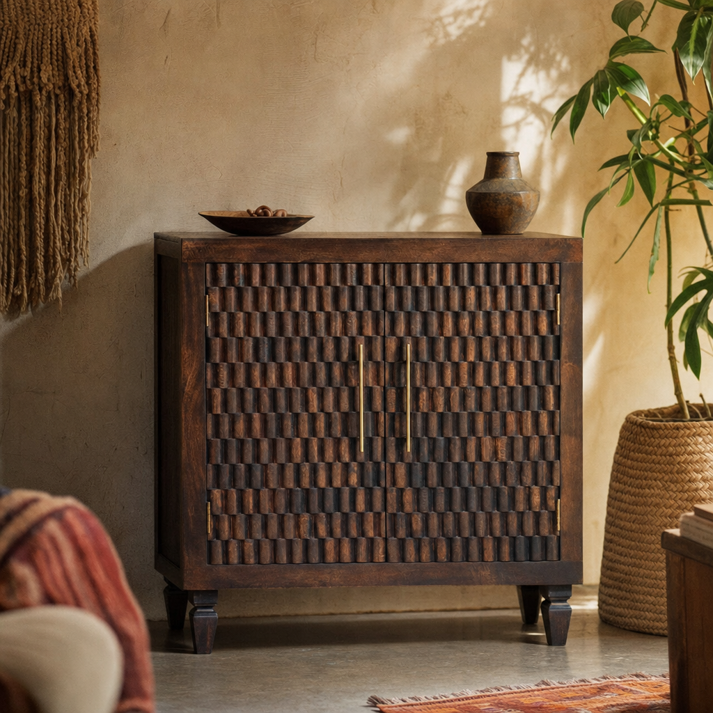 Cadiz Carved Panel Cabinet — lifestyle photo