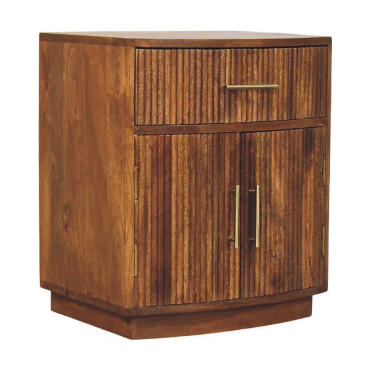 Solid Wood Curved Ribbed Bedside Table with Drawer | Solid Mango Wood