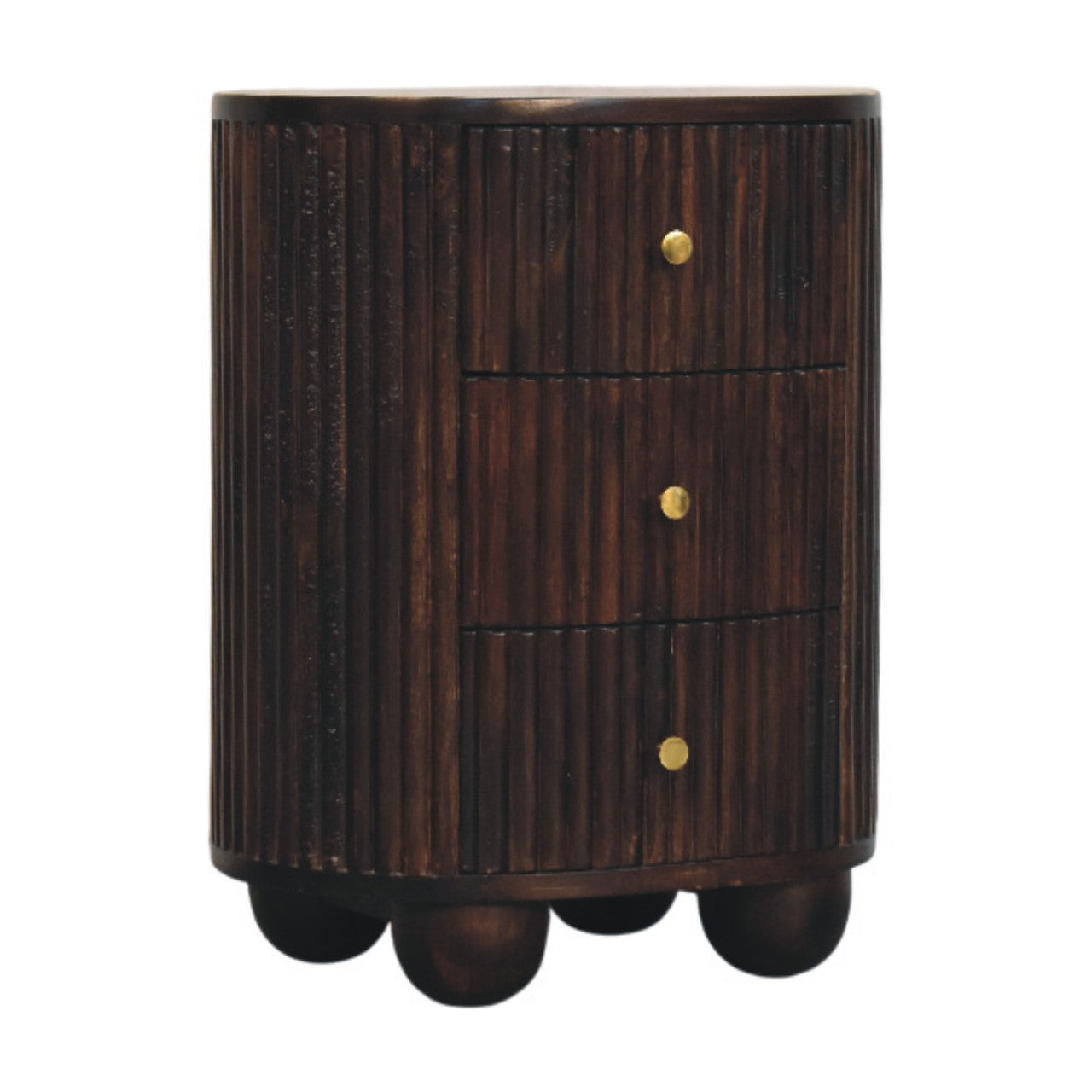 Curved Fluted 3-Drawer Bedside Table | Solid Mango Wood