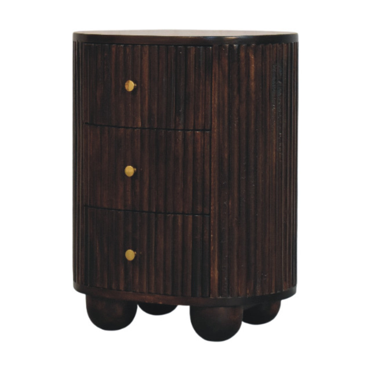 Curved Fluted 3-Drawer Bedside Table | Solid Mango Wood