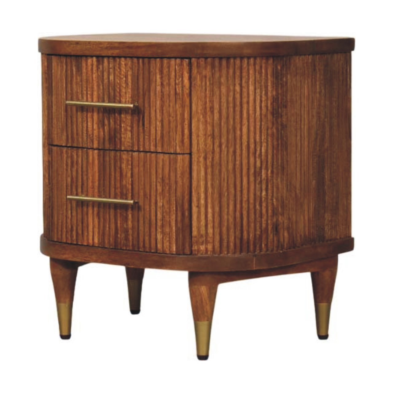 Ribbed Bedside Table with Brass Accents — side angle