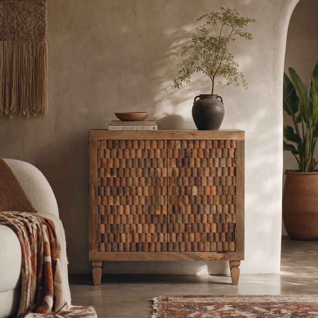 Cadiz Carved Block Cabinet — lifestyle photo