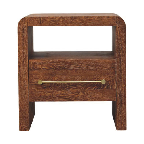 Aurelio Smoked Oak Open Bedside Table — main view, handcrafted solid mango wood