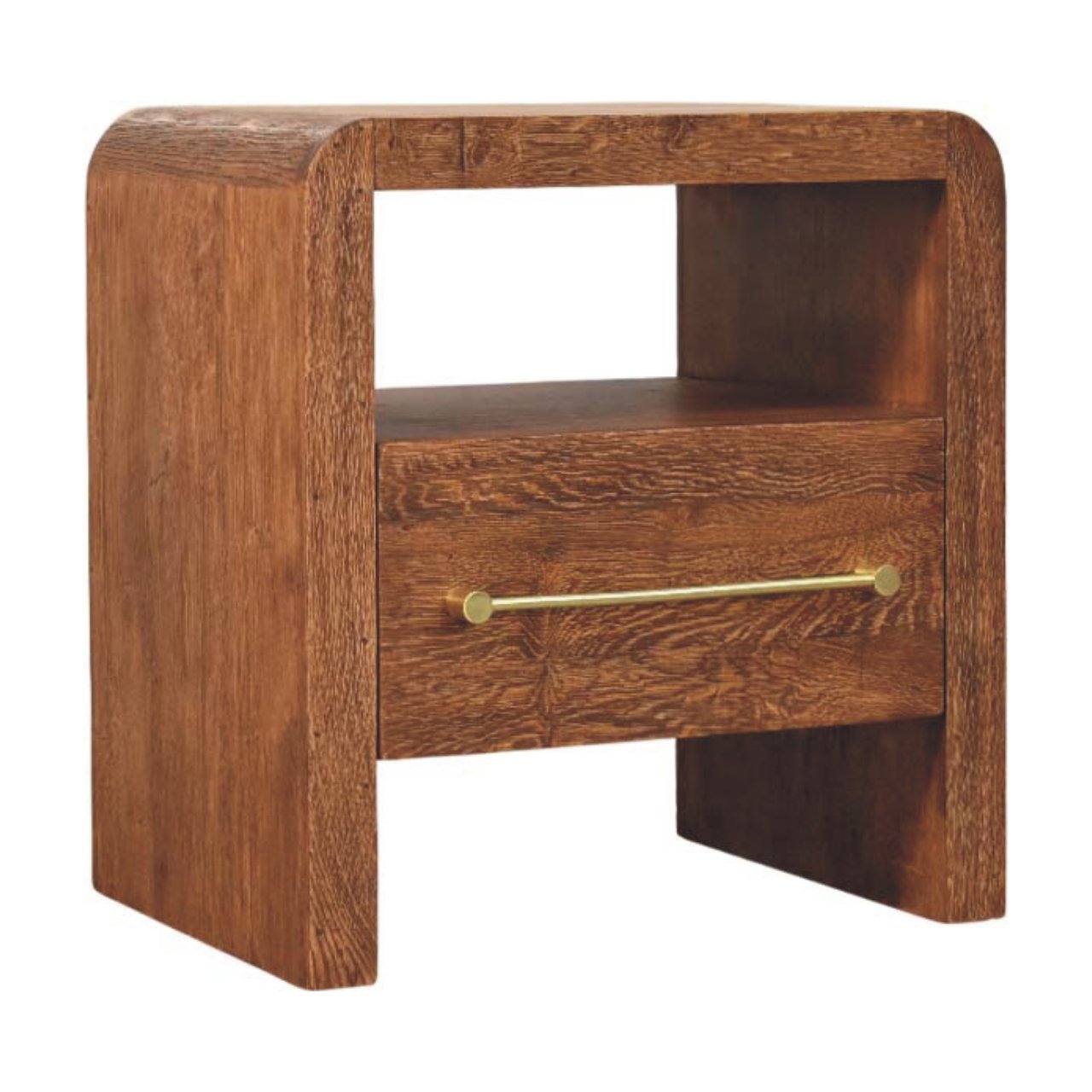 Aurelio Smoked Oak Open Bedside Table | Solid Mango Wood
