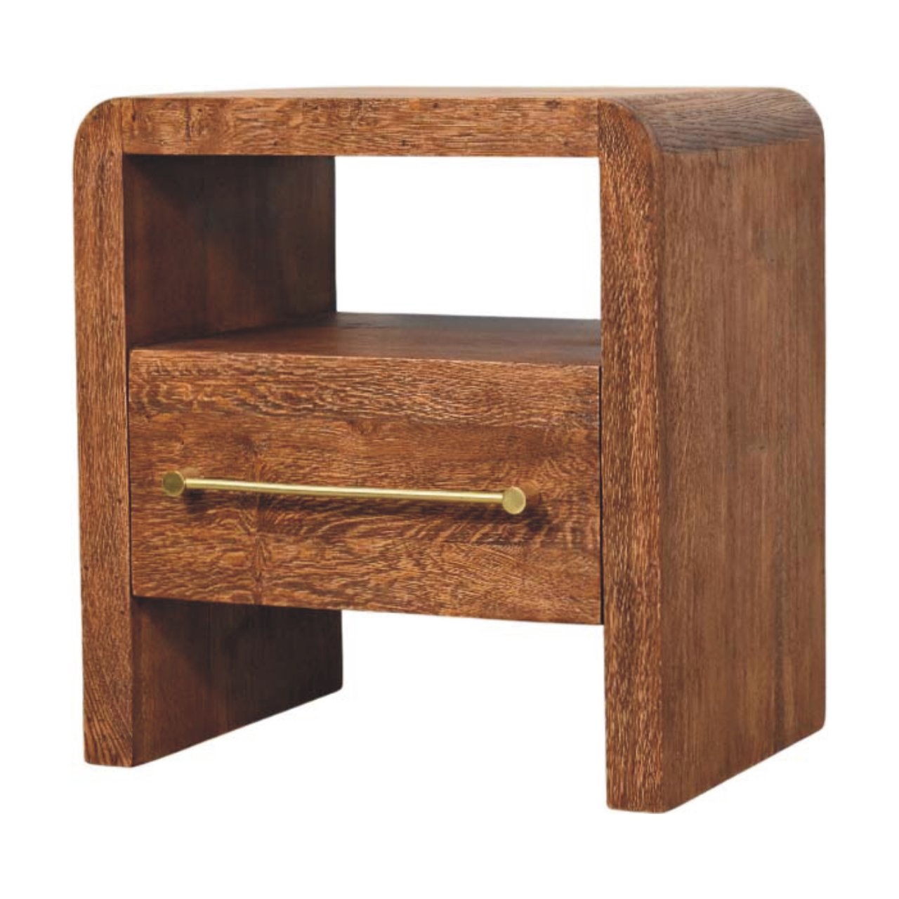 Aurelio Smoked Oak Open Bedside Table — side angle