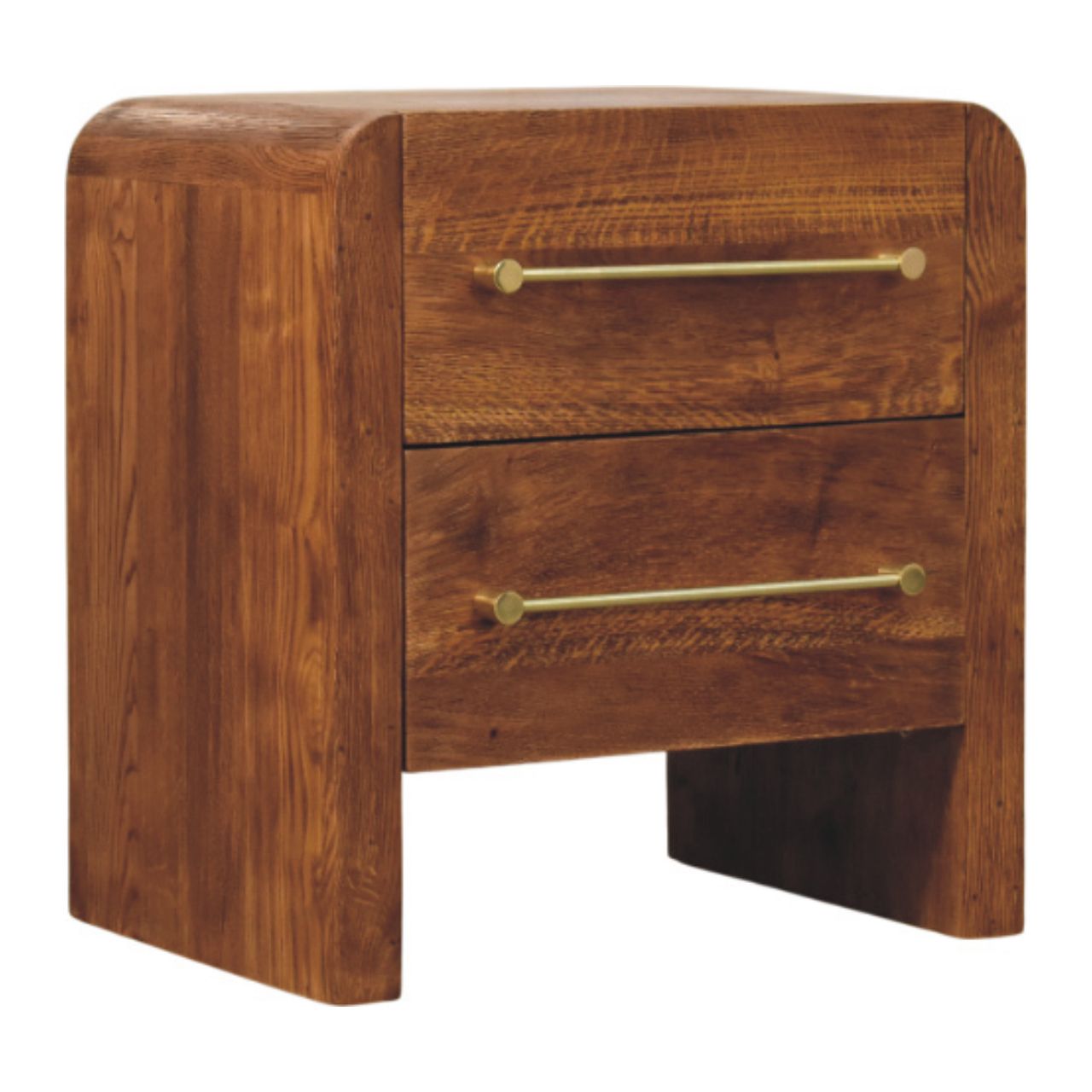 Aurelio Twin Drawer Bedside Table — front three-quarter view