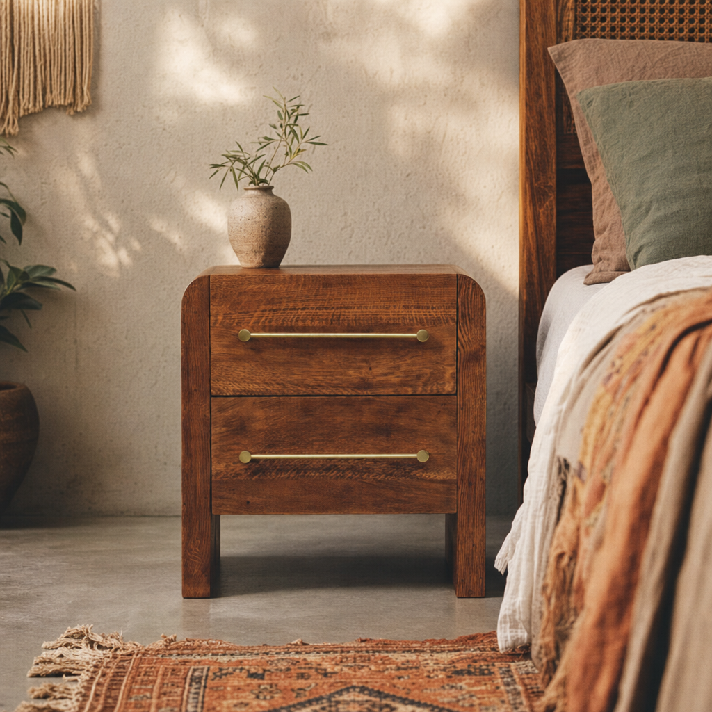 Aurelio Twin Drawer Bedside Table — lifestyle photo