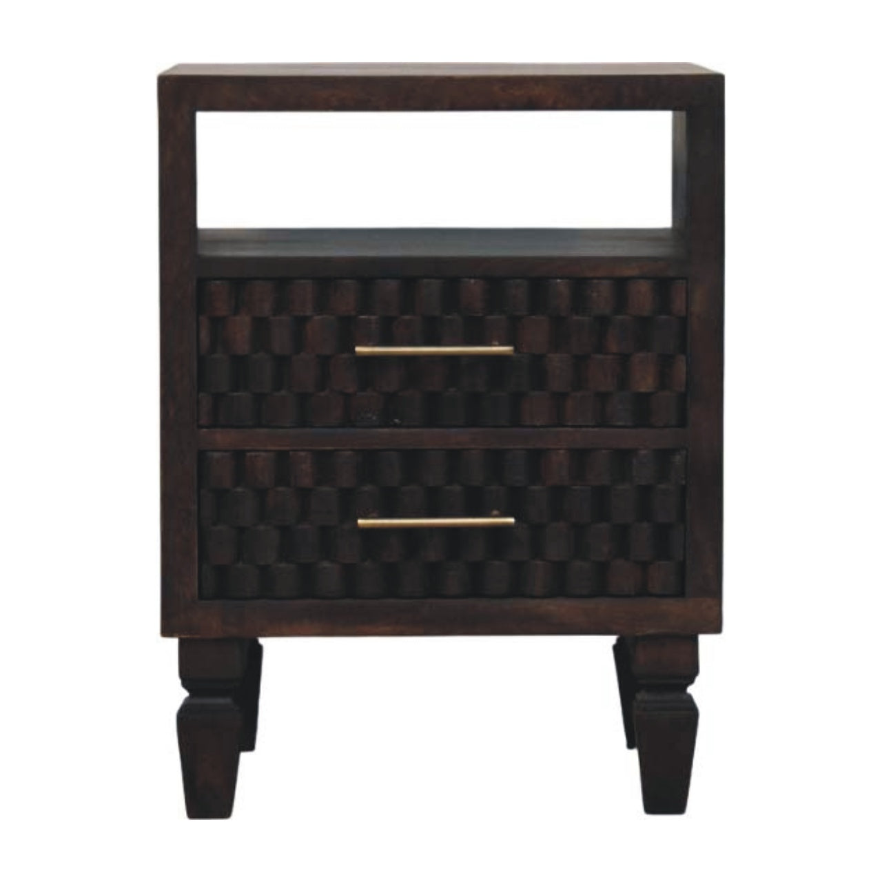 Cadiz Carved Bedside Table — main view, handcrafted solid mango wood