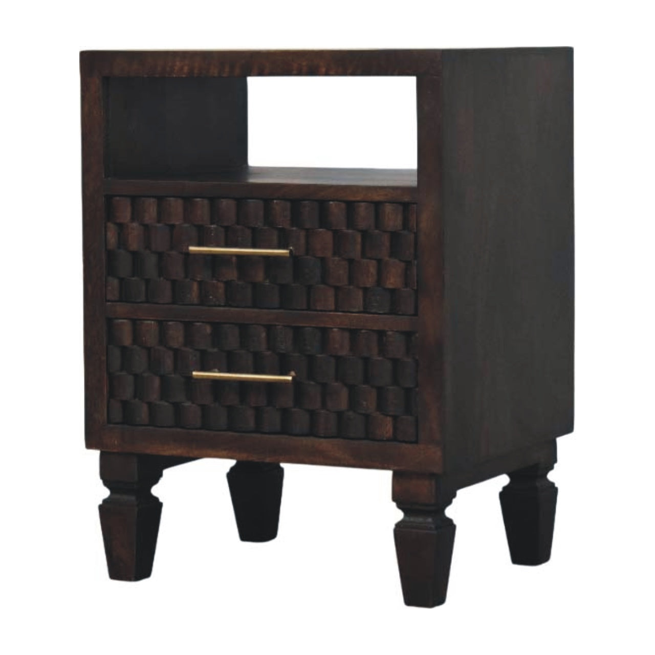 Cadiz Carved Bedside Table — side angle