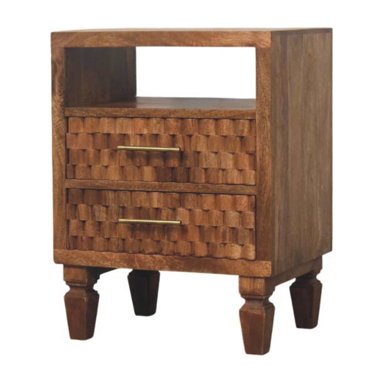 Cadiz Carved Open-Shelf Bedside Table — side angle
