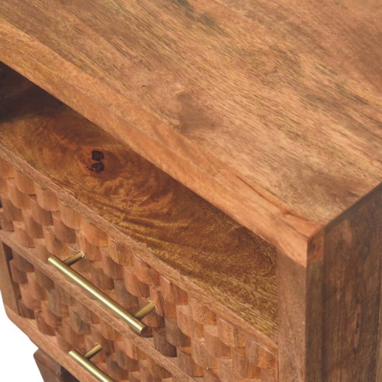 Cadiz Carved Open-Shelf Bedside Table | Solid Mango Wood