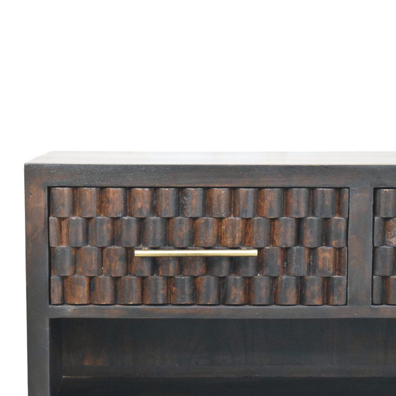 Cadiz Carved Shoe Storage Bench — detail close-up