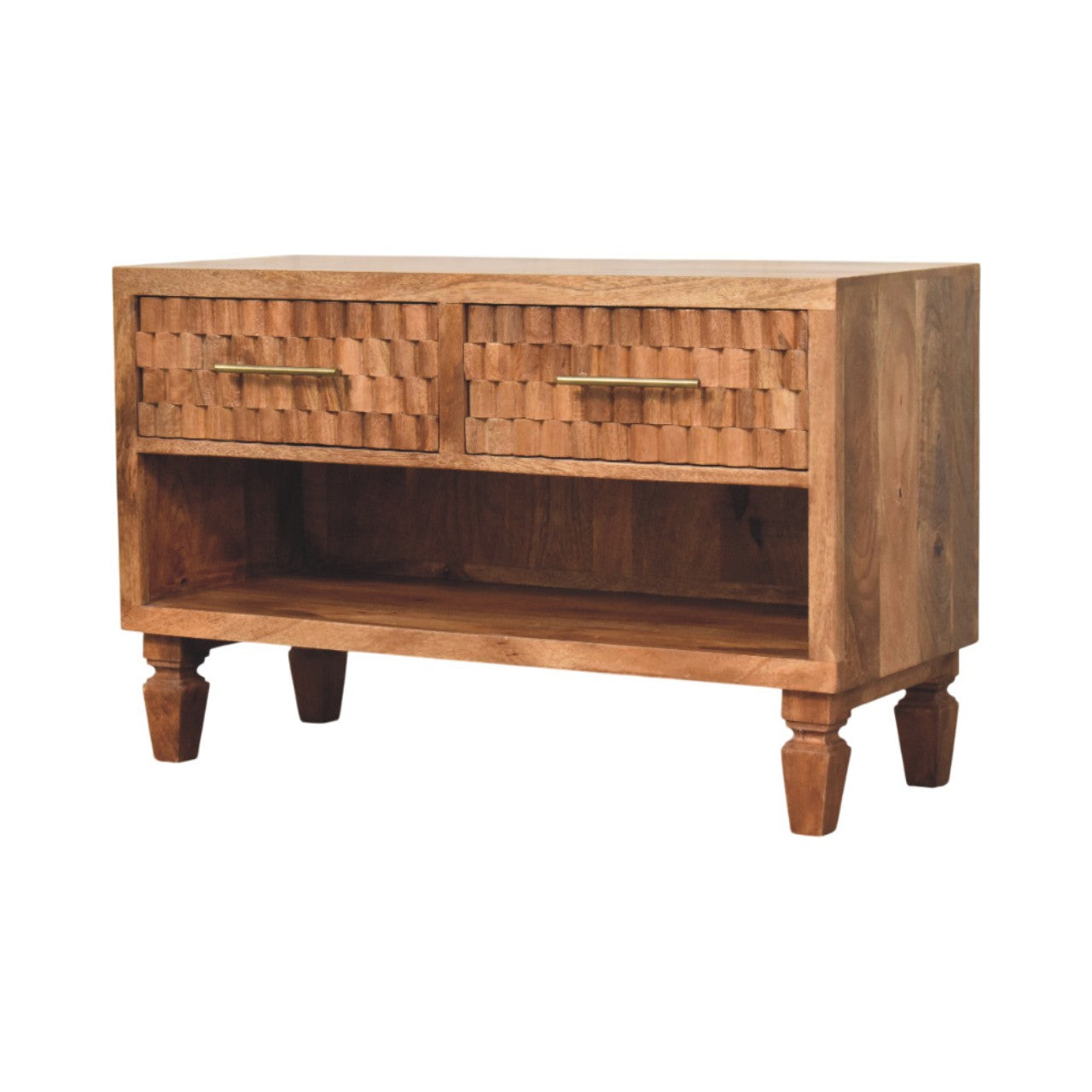 Cadiz Carved Entryway Shoe Cabinet — front three-quarter view