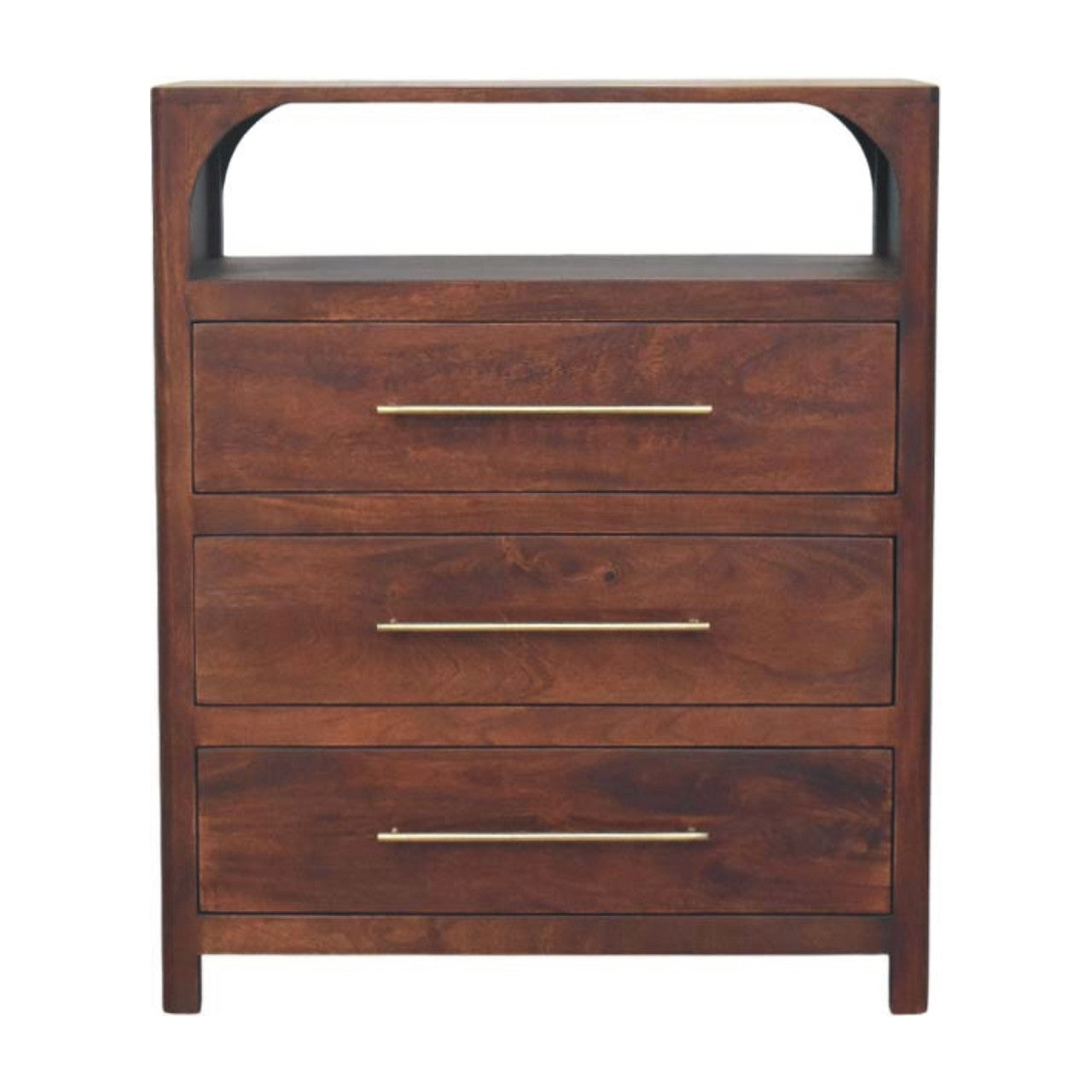 Arched Edge 3 Drawer Chest — main view, handcrafted solid mango wood