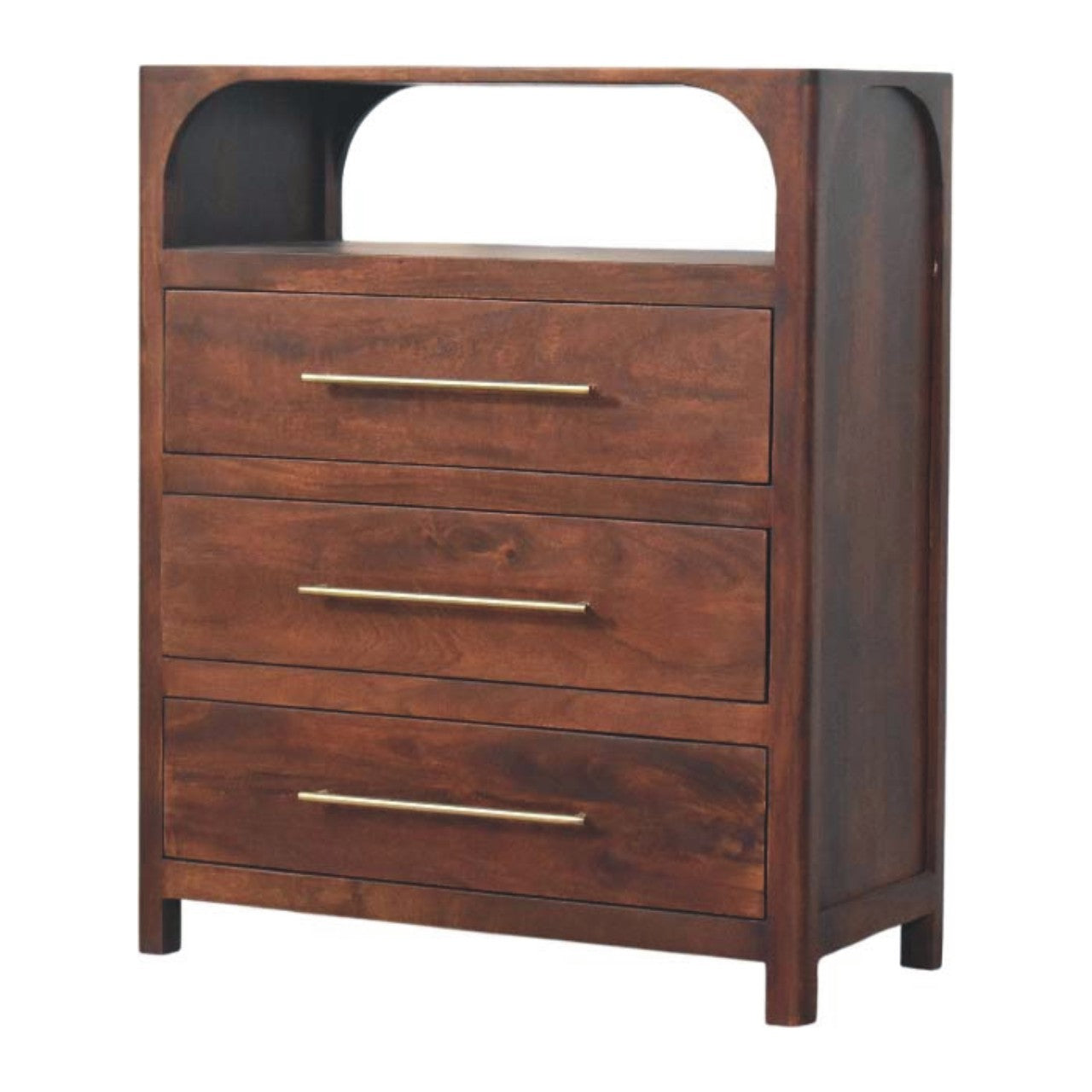 Arched Edge 3 Drawer Chest — front three-quarter view