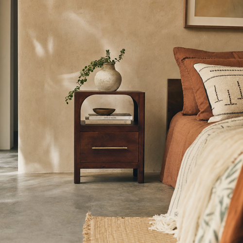 Arched Edge 1 Drawer Bedside Table — lifestyle photo