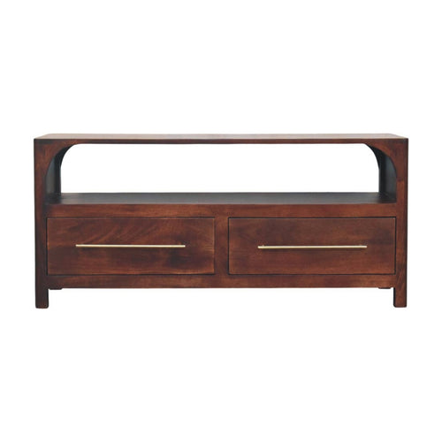 Arched Edge 2 Drawer Media Unit — main view, handcrafted solid mango wood