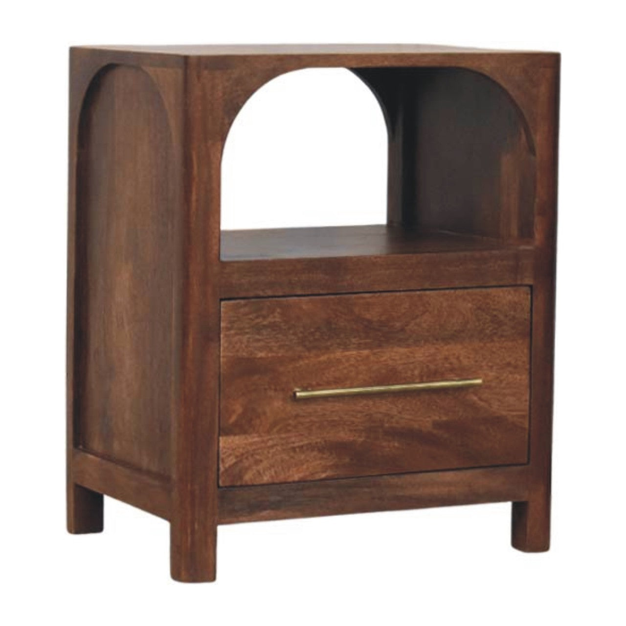 Arc-Line Bedside Table — front three-quarter view