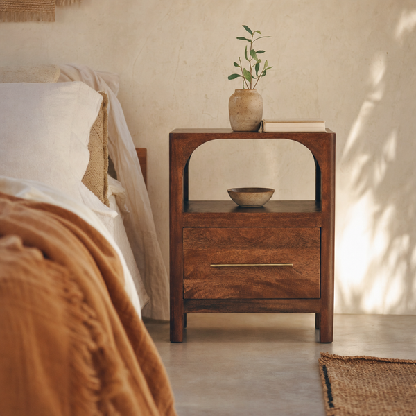 Arc-Line Bedside Table | Solid Mango Wood