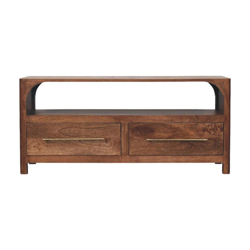 Arc-Line Media Console — main view, handcrafted solid mango wood