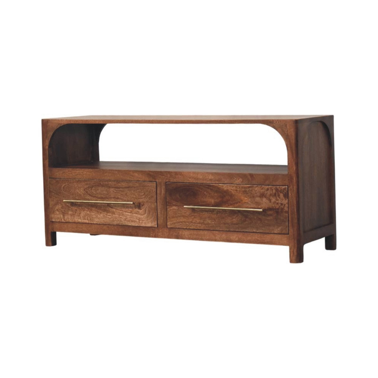 Arc-Line Media Console — front three-quarter view