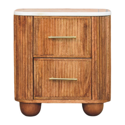 Aurora Marble Bedside Table — main view, handcrafted solid mango wood