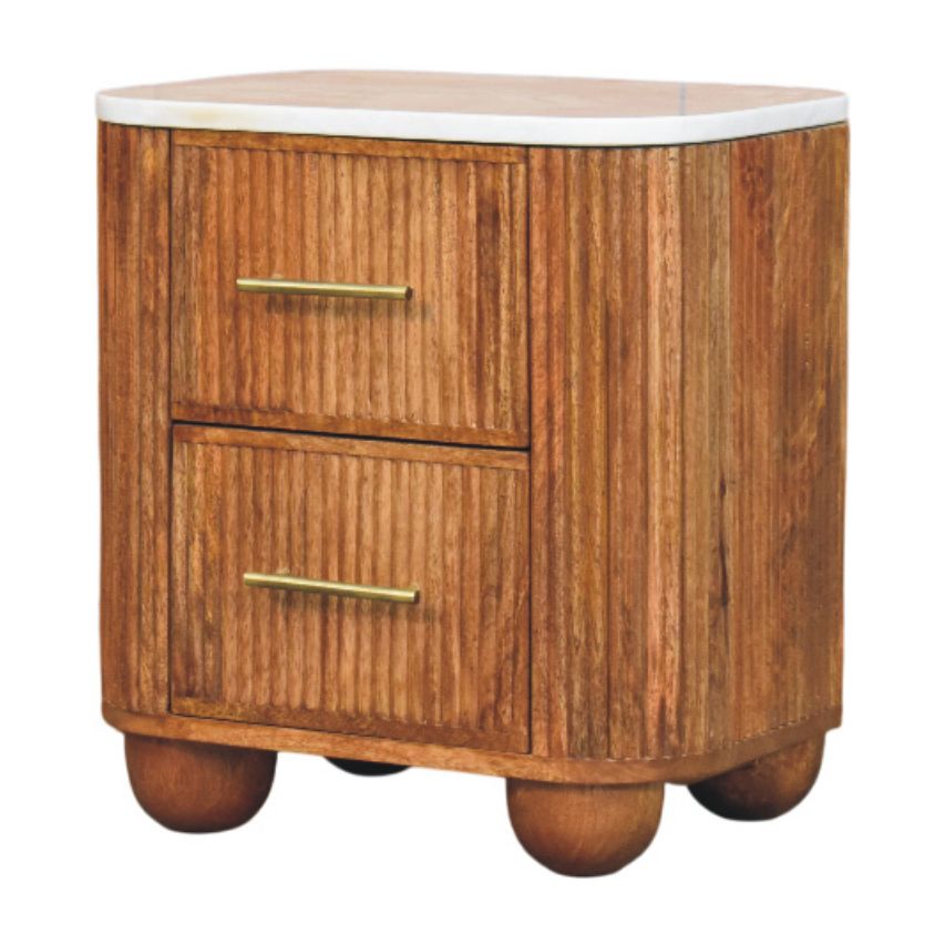 Aurora Marble Bedside Table | Solid Mango Wood