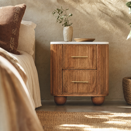 Aurora Marble Bedside Table — lifestyle photo