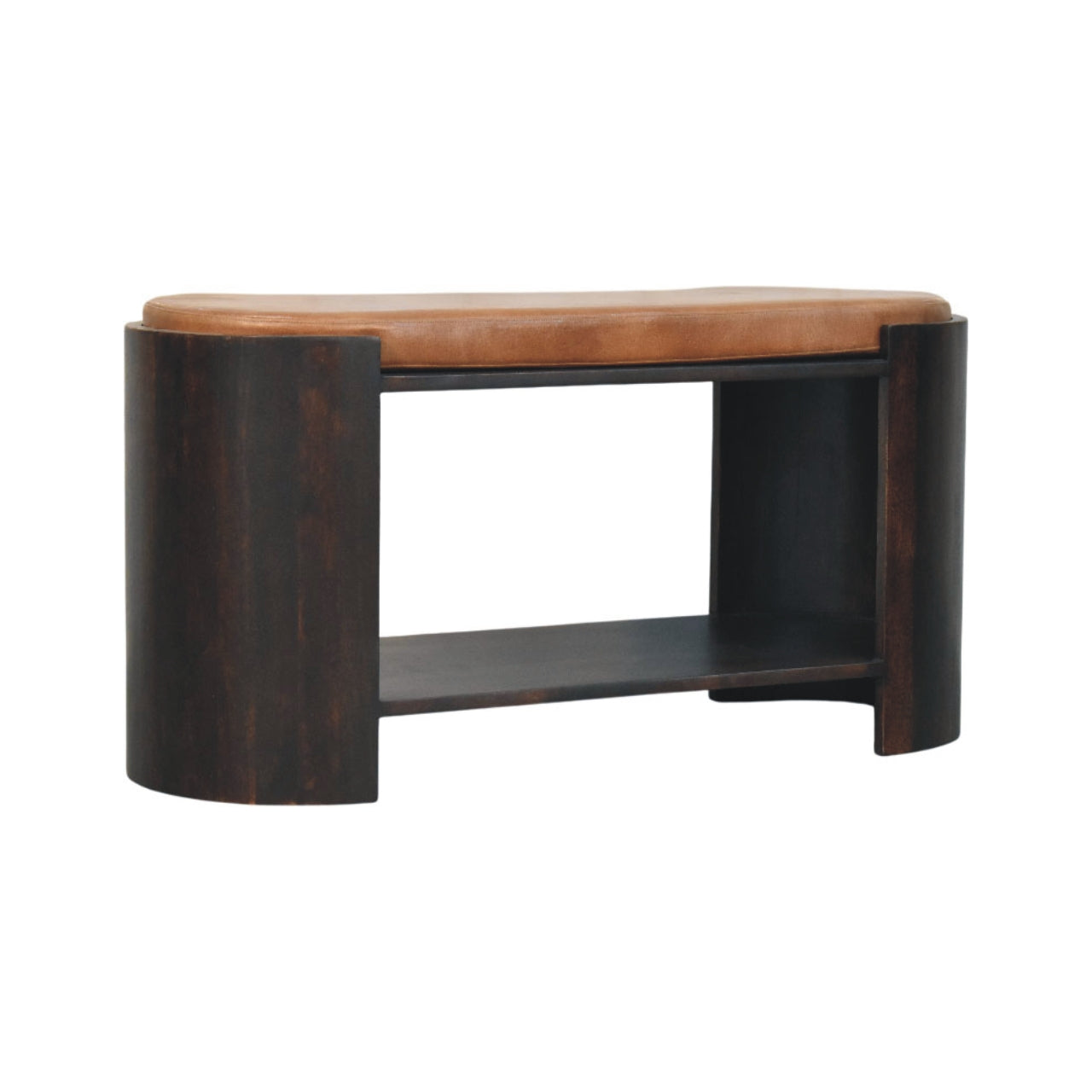 Valencia Leather Shoe Bench — front three-quarter view