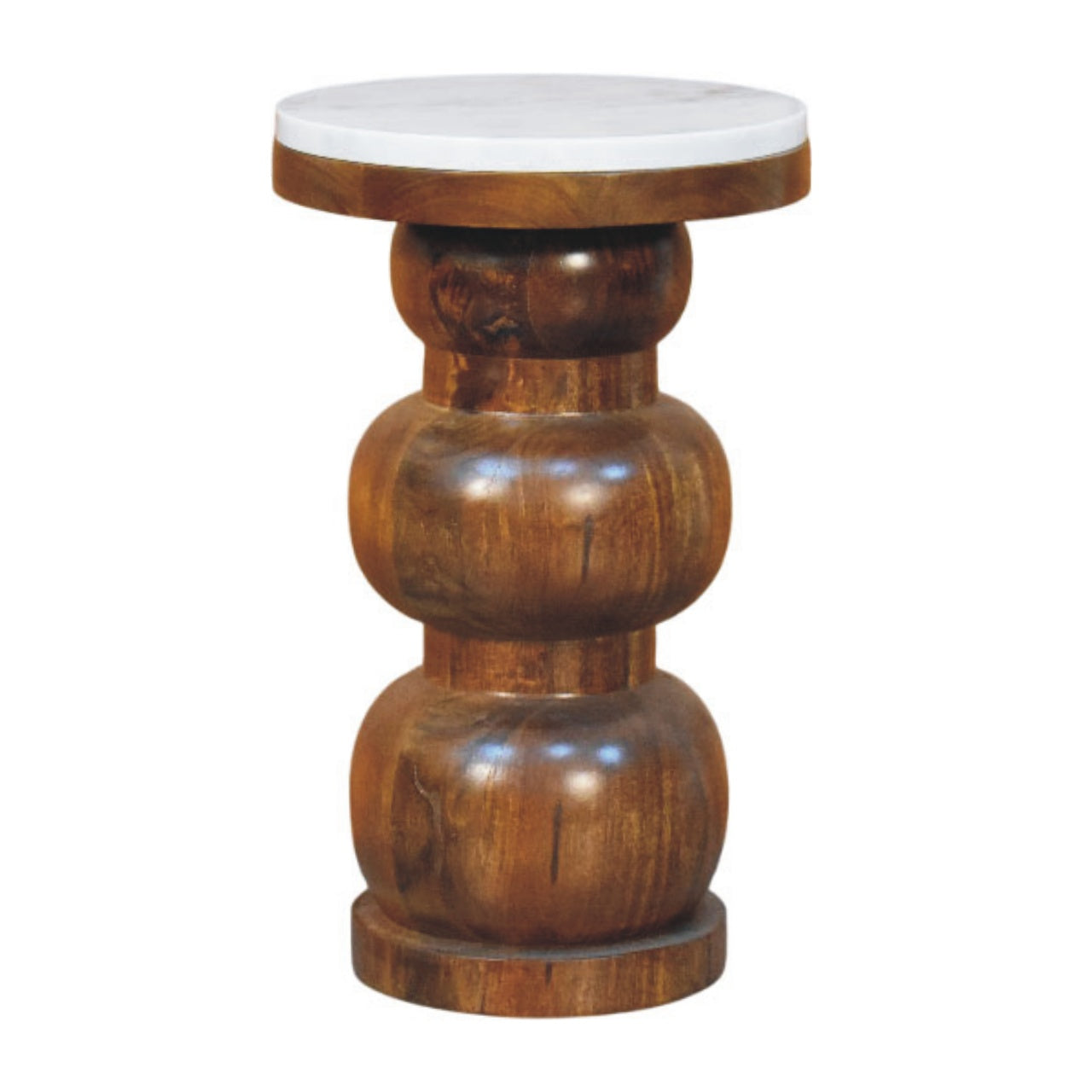 Marble Top Bulla Side Table — main view, handcrafted solid mango wood