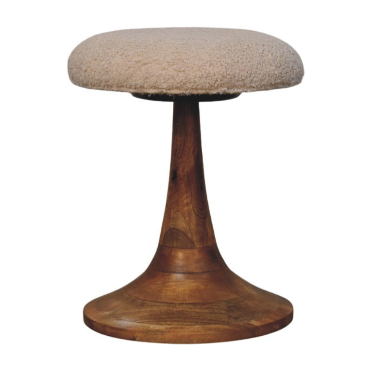 Boucle Teak Accent Stool — main view, handcrafted solid mango wood