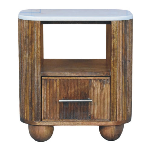Beaumont Marble Bedside Table — main view, handcrafted solid mango wood