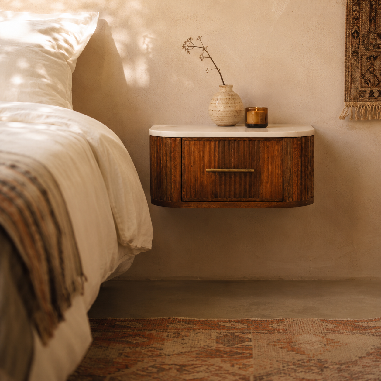 Beaumont Wall-Mounted Bedside Table — lifestyle photo