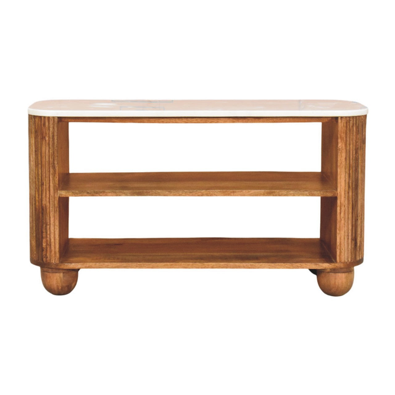 Beaumont Marble Shoe Bench — main view, handcrafted solid mango wood