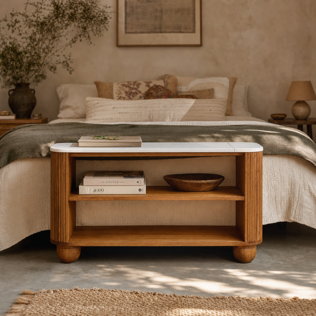 Beaumont Marble Shoe Bench — lifestyle photo
