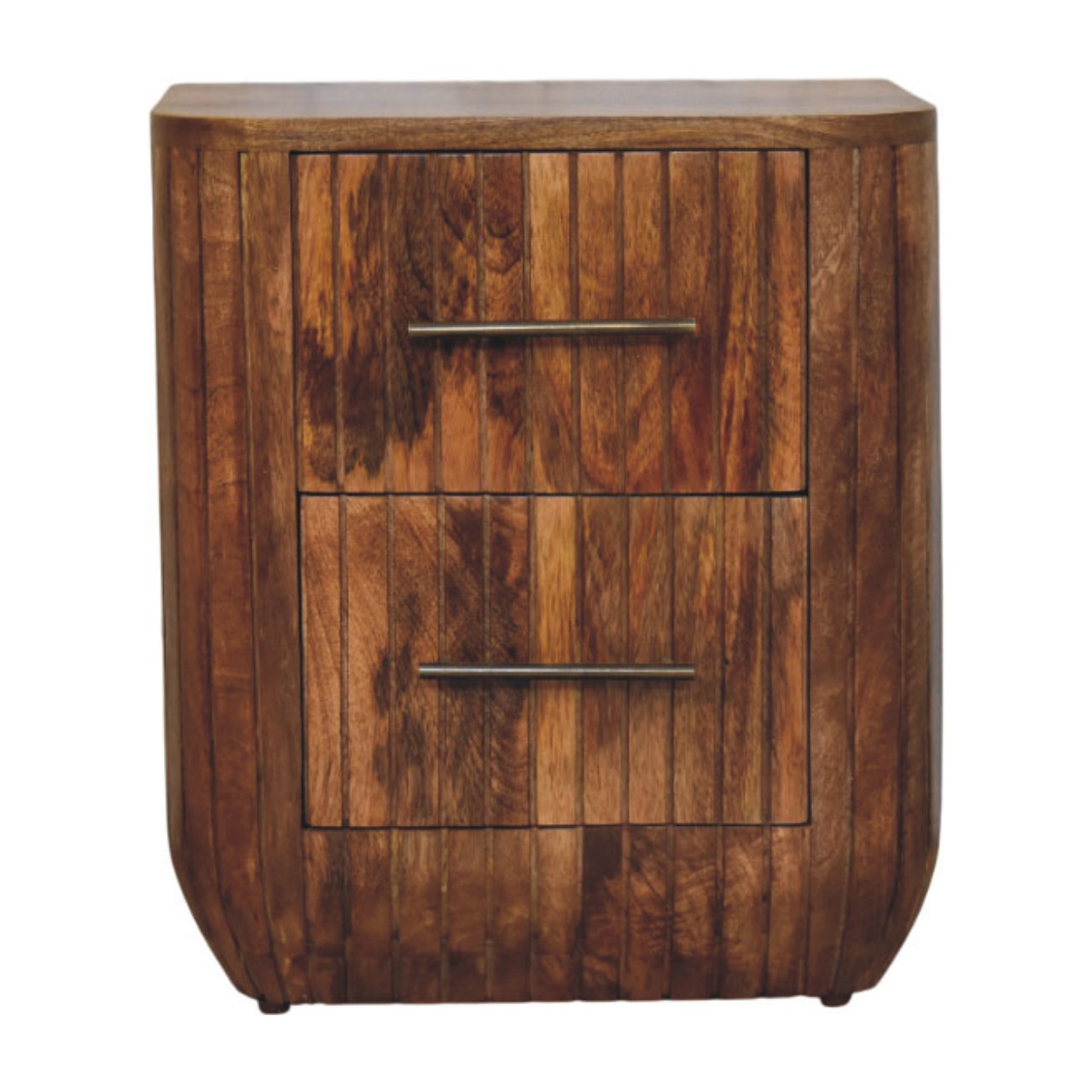 Fluted Bedside with Drawers — main view, handcrafted solid mango wood