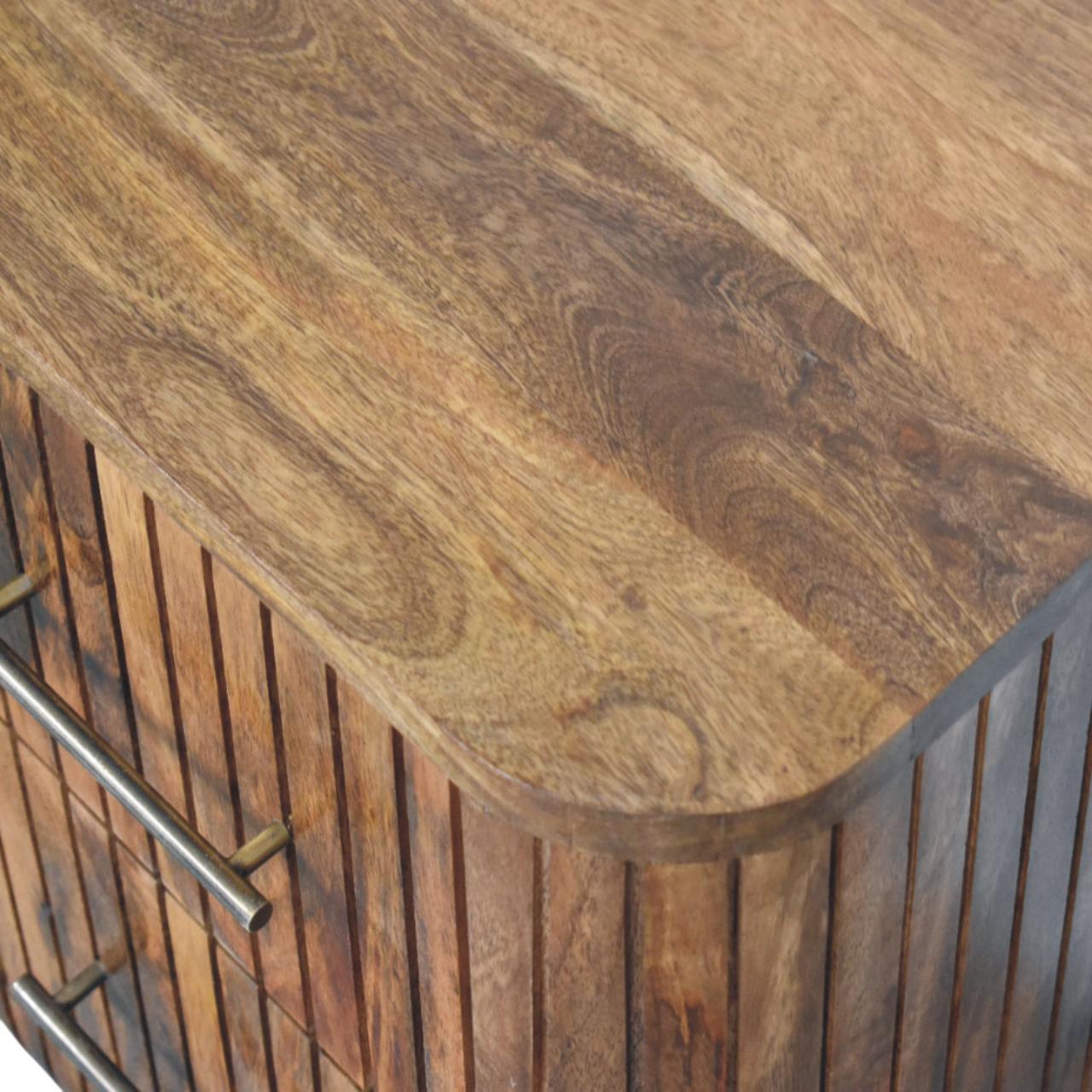 Fluted Bedside with Drawers | Solid Mango Wood