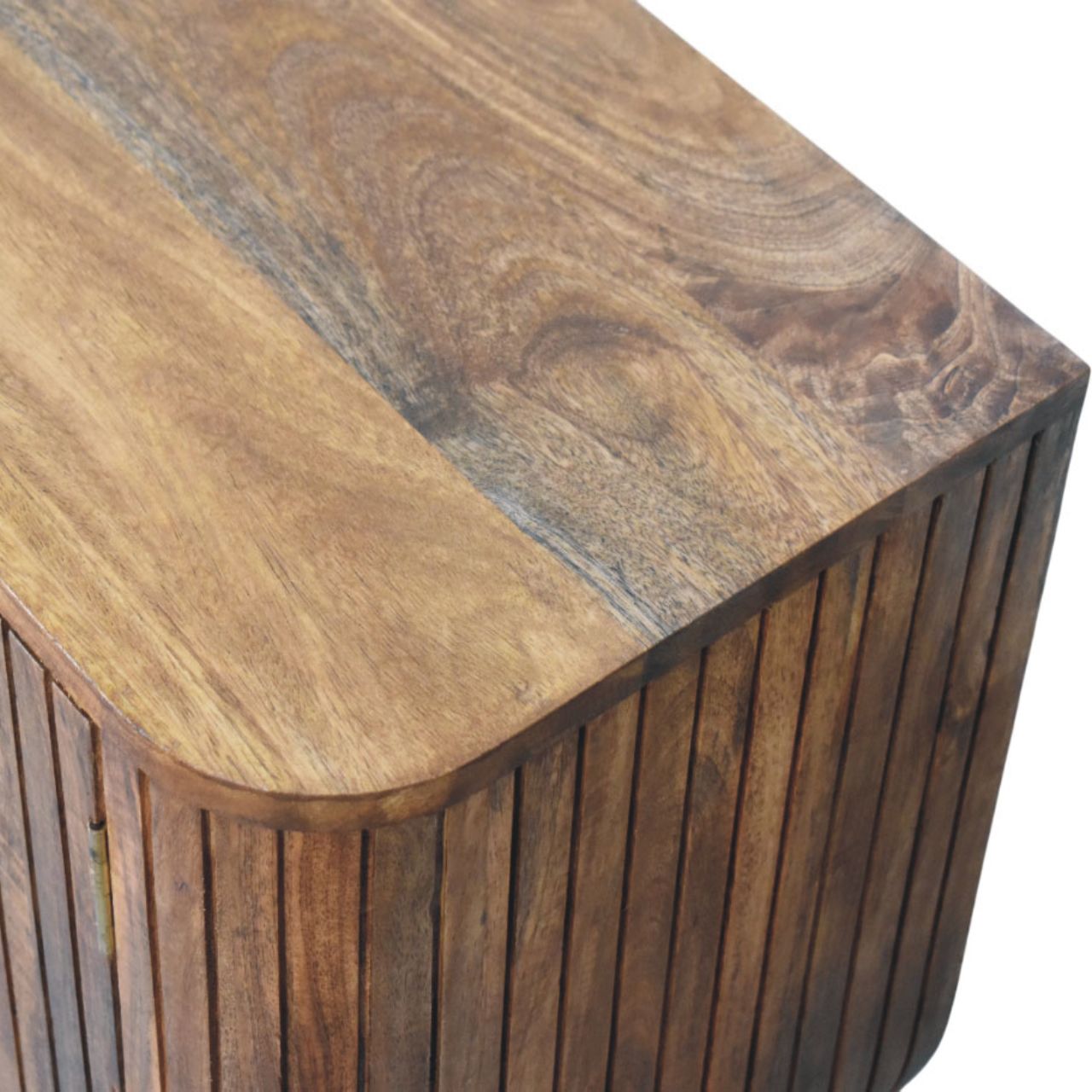 Fluted Media Console with Shelves | Solid Mango Wood
