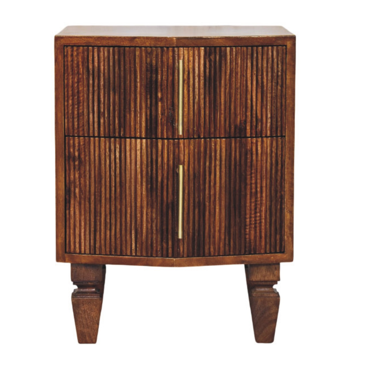 Harper Ribbed Chestnut Bedside Table — main view, handcrafted solid mango wood