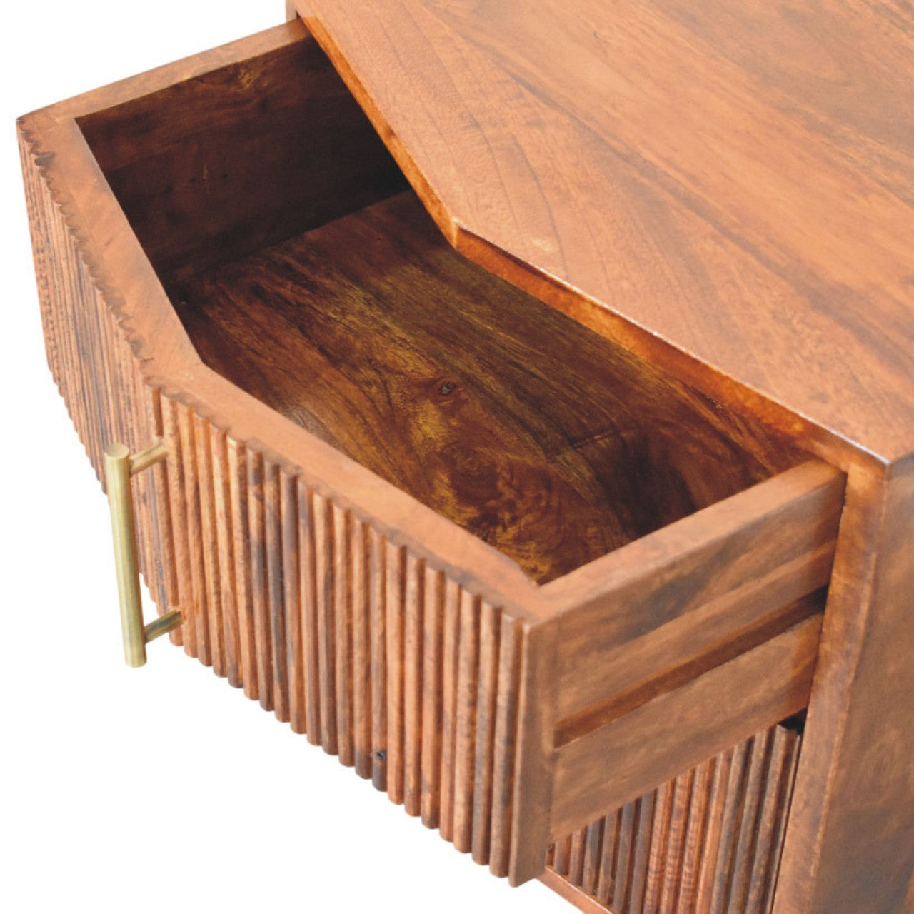 Harper Ribbed Chestnut Bedside Table | Solid Mango Wood