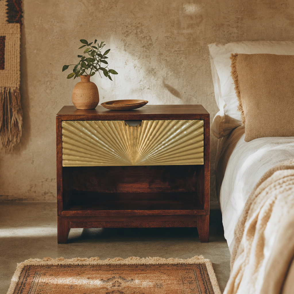 Sunburst Wall-Mounted Bedside Table — lifestyle photo