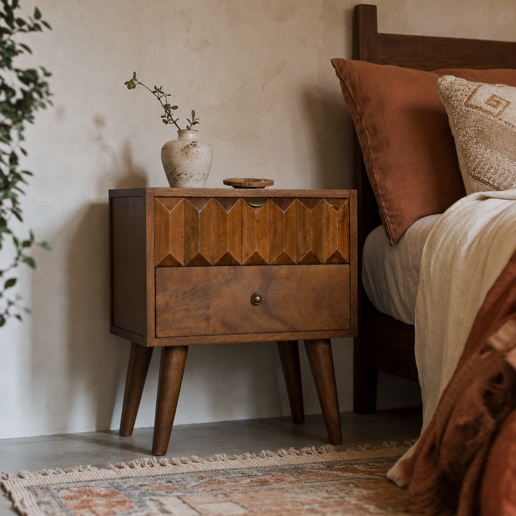 Chestnut Prism nightstand — lifestyle photo