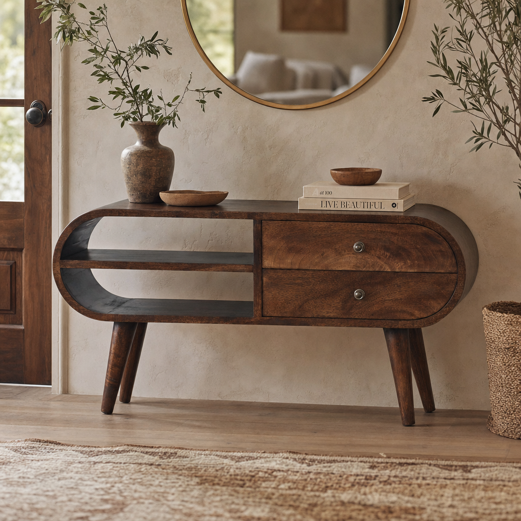 Chestnut Circular Media Unit — lifestyle photo